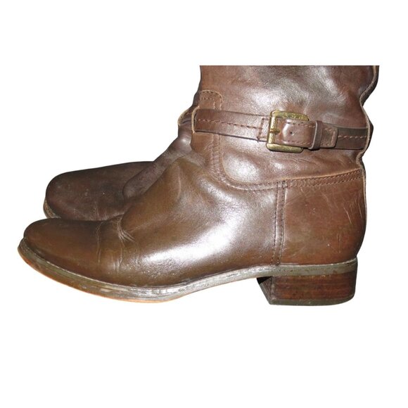 Michael Kors Stockard Mocha Brown Leather Riding Equestrian Boot Gold Medallion - Picture 3 of 7